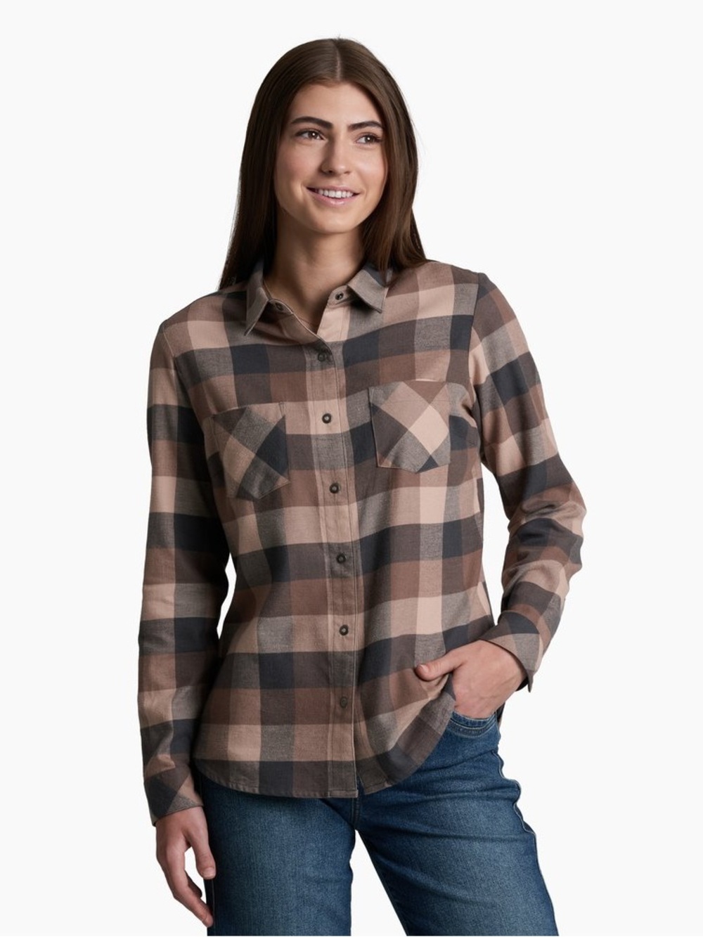 KUHL Women's Darcy Flannel Coffee Brown Medium Cotton Tencel Size Medium
